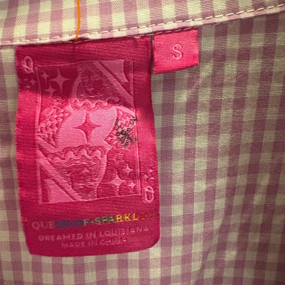 QUEEN OF SPARKLES Purple & White Gingham Oversized Mardi Gras Flower Romper Sm - Picture 6 of 8